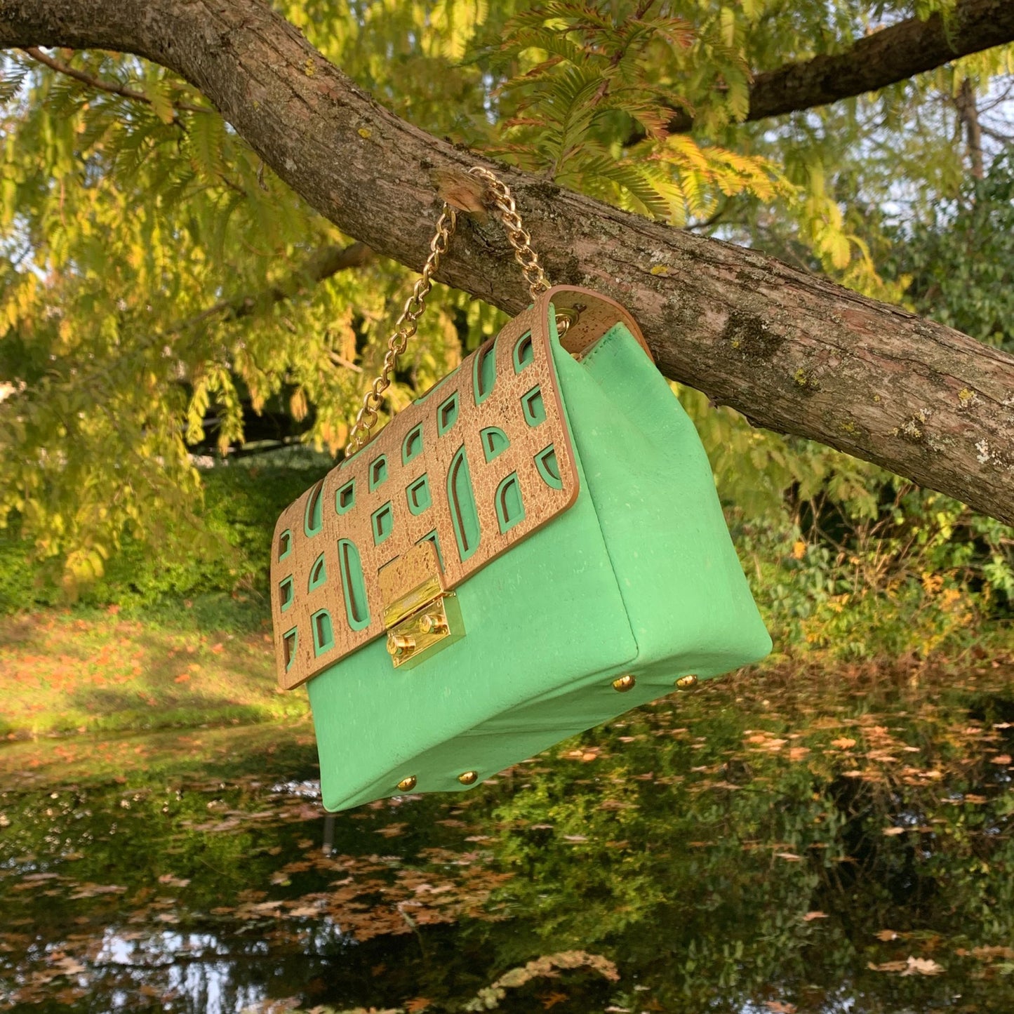 Mini Kork Schulter & Handtasche "Verde-Limão"